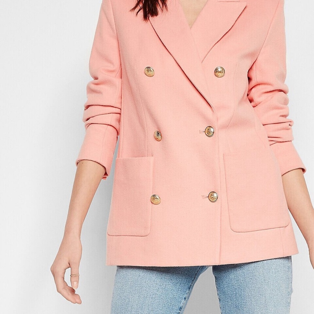 #37 EXPRESS CORAL DOUBLE BREASTED FLANNEL KNIT OVERSIZED BLAZER - Picture 5 of 8